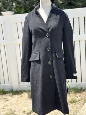 London Fog Heritage Womens Black Wool Blend Long Coat XS NWT Classic Overcoat
